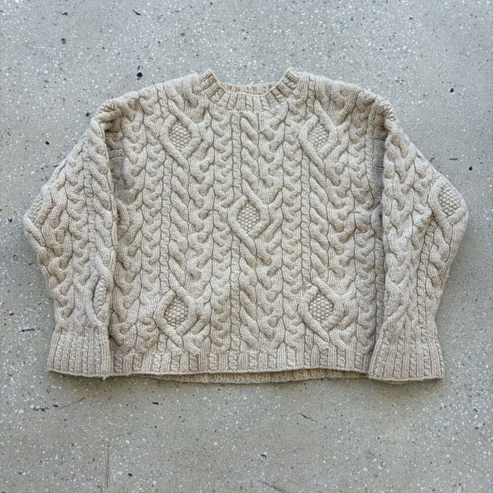 Vintage 90s Abercrombie & Fit Cream Wool Cable Knit Sweater